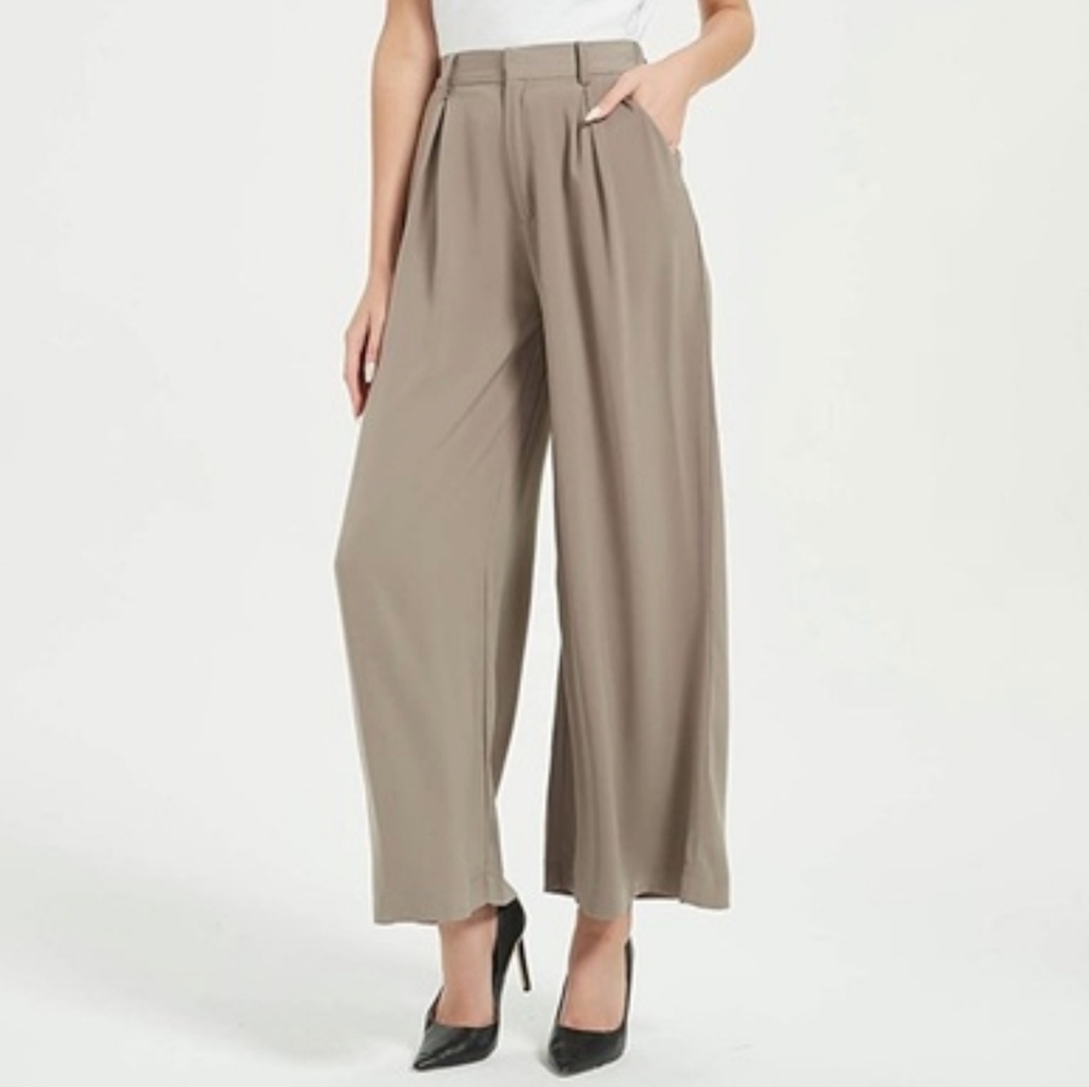 Tronjori Wide Leg Pants High Waisted Size XS Taupe Trousers Pleated Palazzo